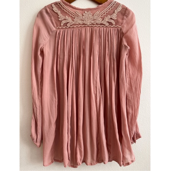 P.CILL Pink High Low Long Sleeves Embroidered Loose Fit Flare Tunic Size M - Picture 2 of 9